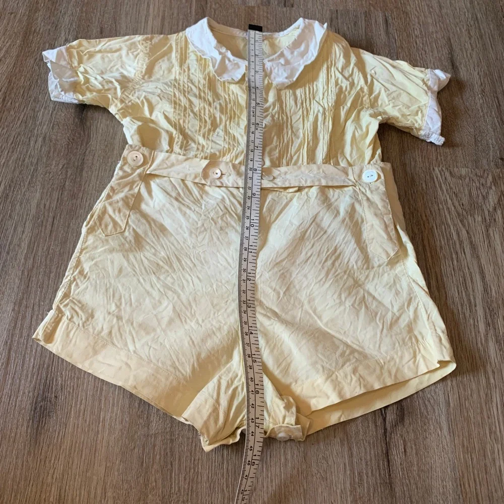 Vintage 1940s A-Lad-'N Togs linen two piece outfit, smock collar - 12-18 months